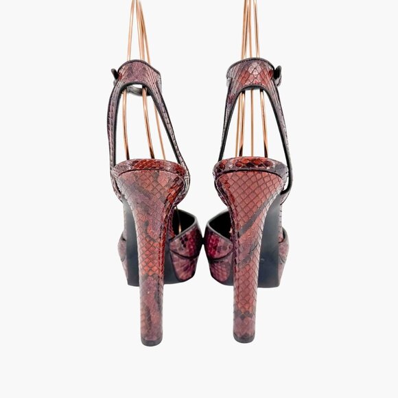 Gucci Huston Platform Pump Size 37 US 7 Red Burgundy Python Snake Mary Jane Heel - Picture 6 of 12